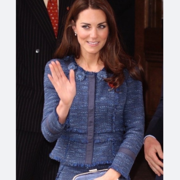 Rebecca Taylor Tweed Blue Fringe Trim Woven Blazer ASO Kate Middleton Old Money - Picture 3 of 12